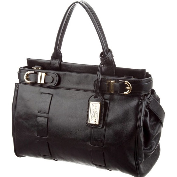 Badgley Mischka Leather Satchel Gold Buckles and Detailing - Picture 7 of 8